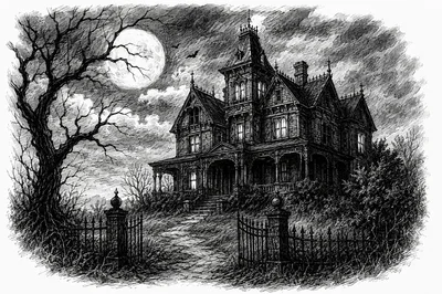 Haunted Victorian Mansion Under Full Moon