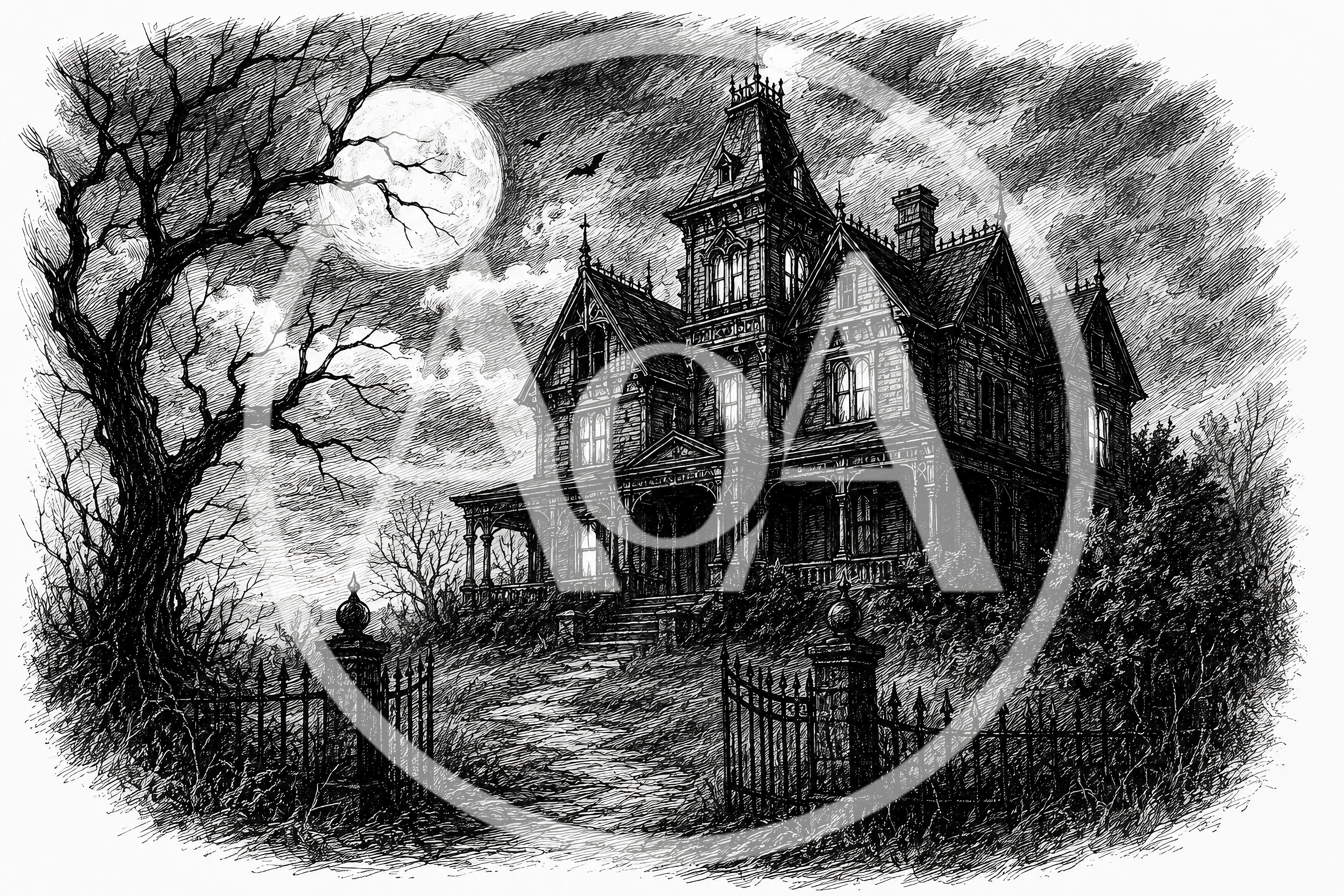 Haunted Victorian Mansion Under Full Moon