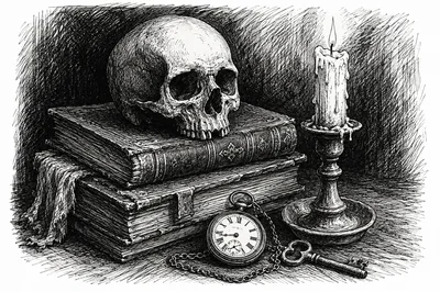 Vanitas Still Life With Skull Books And Candle