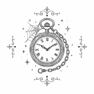 Vintage Pocket Watch With Spider Web Line Art