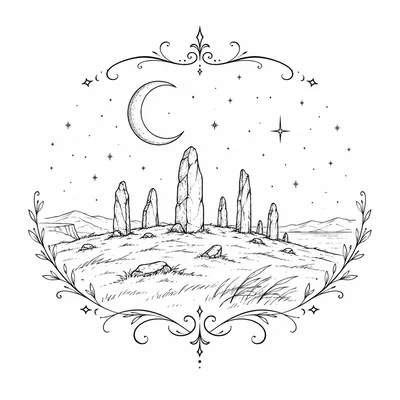 Line Art Illustration Of Ancient Standing Stones