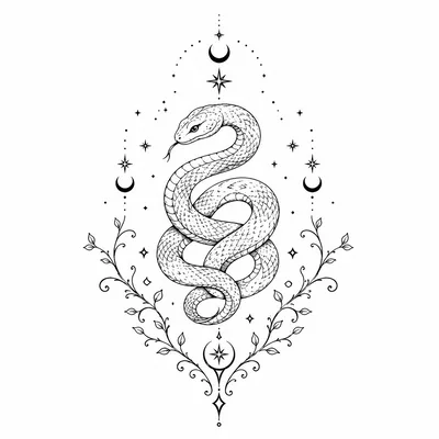 Mystical Snake Illustration With Celestial Elements