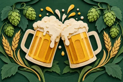 Paper Cutout Illustration Of Two Toasting Beer Mugs