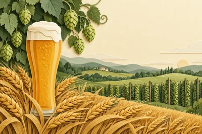 Papercraft Illustration Of Beer Glass In Wheat Field
