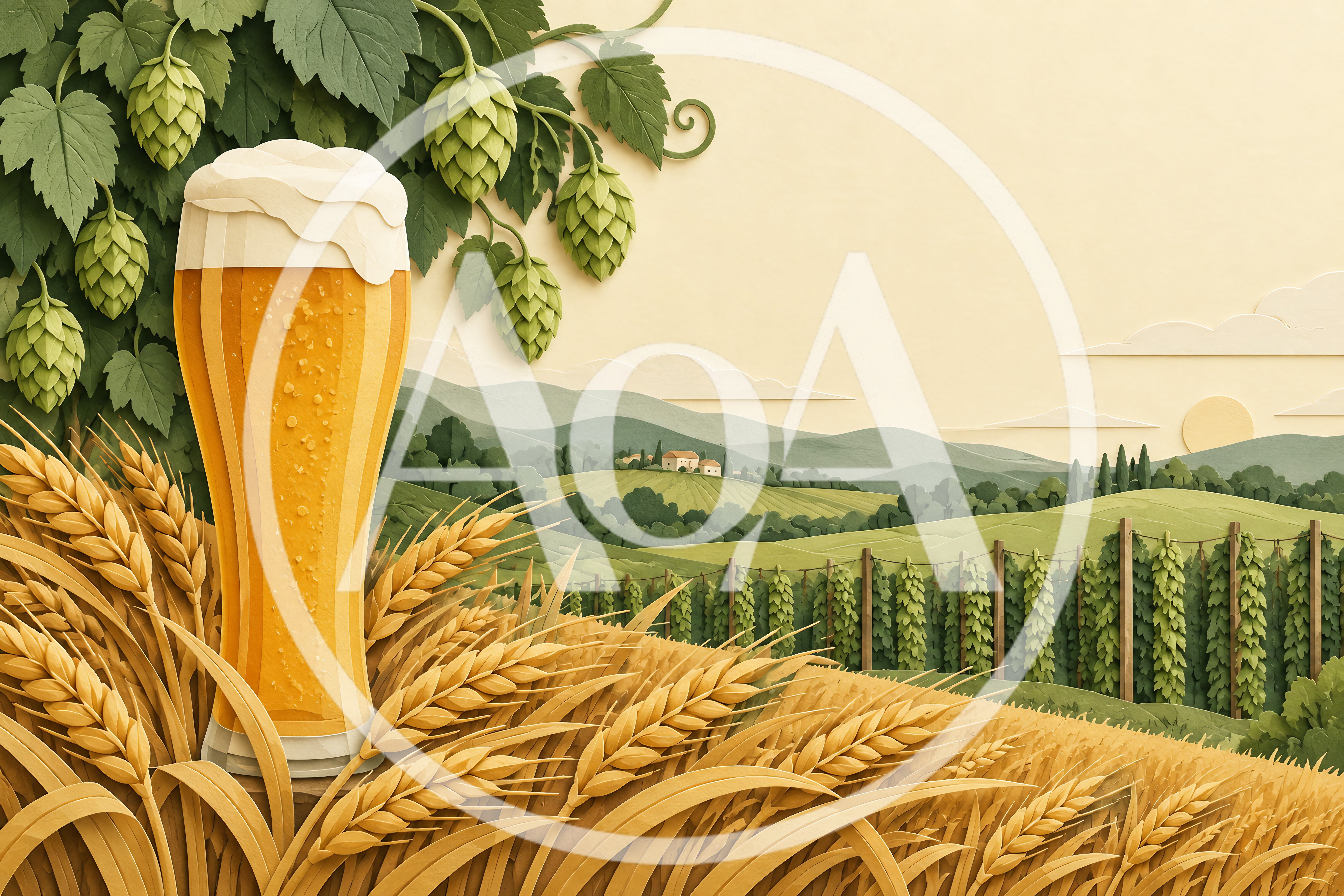 Papercraft Illustration Of Beer Glass In Wheat Field