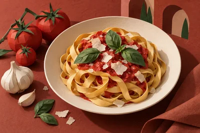 Papercraft Pasta Dish With Tomatoes And Garlic