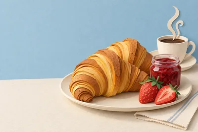 Paper Craft Croissants With Strawberry Jam And Coffee