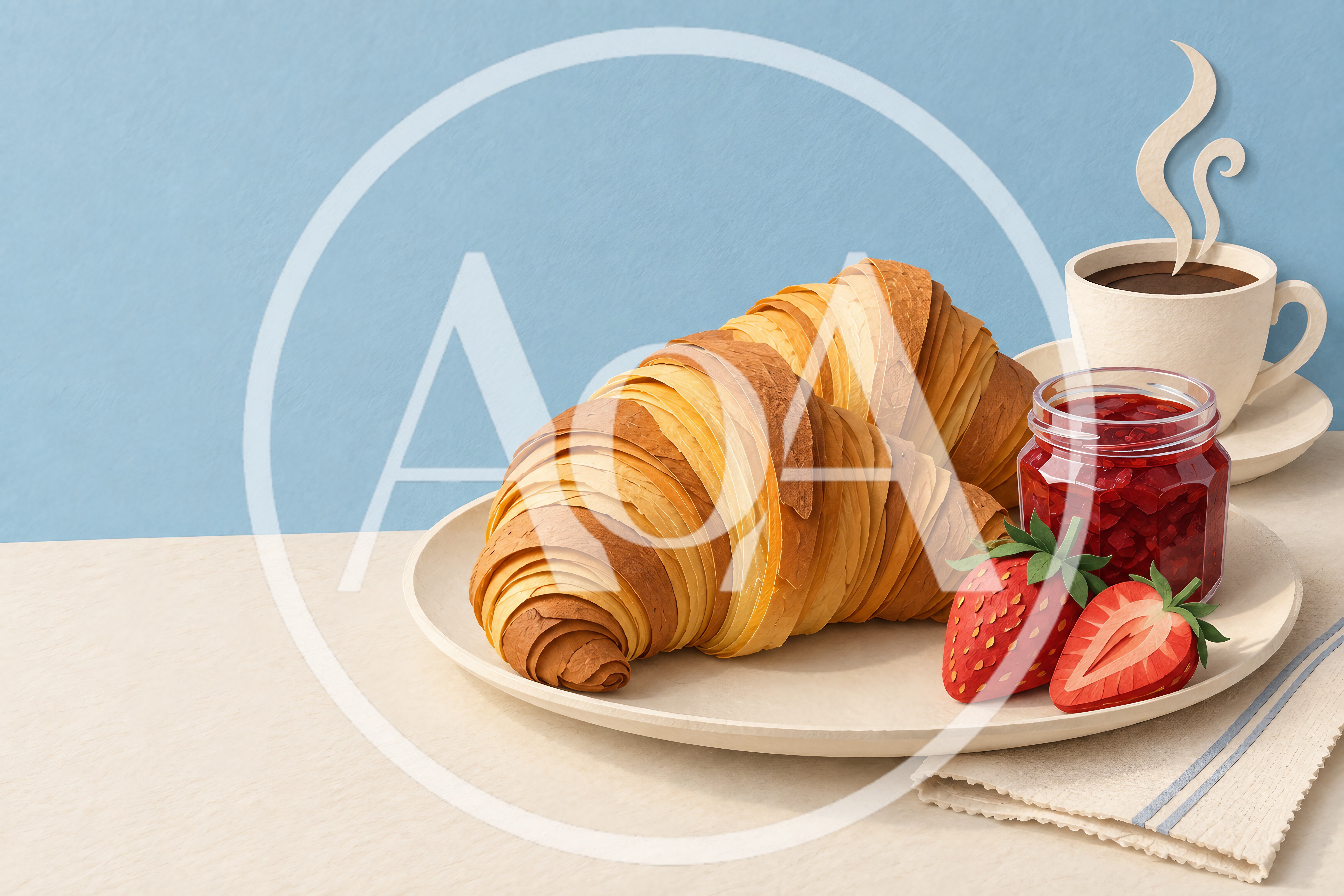 Paper Craft Croissants With Strawberry Jam And Coffee