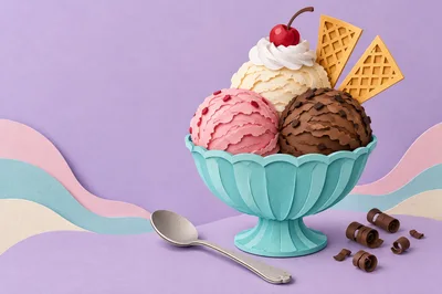 Paper Craft Ice Cream Sundae With Wafers