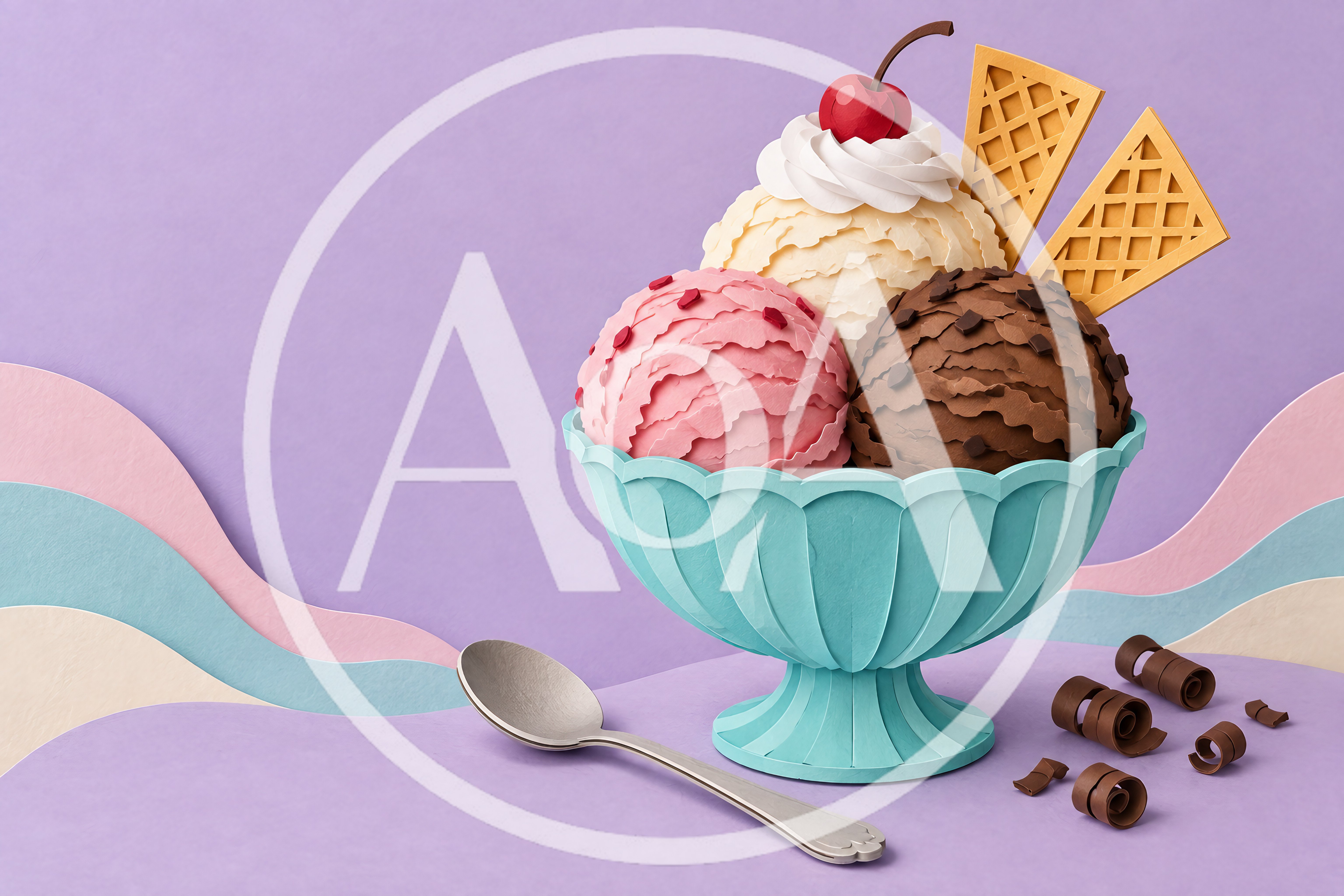 Paper Craft Ice Cream Sundae With Wafers