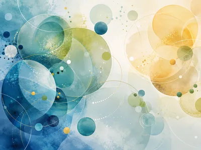 Abstract Watercolor Circles With Geometric Lines And Particles