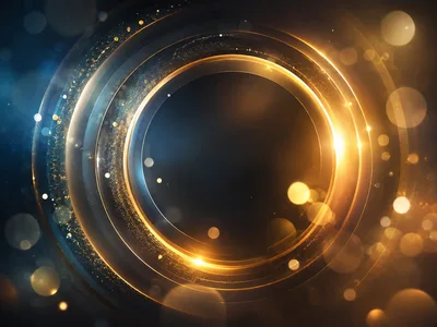 Abstract Golden Circular Light Rings With Bokeh Particles