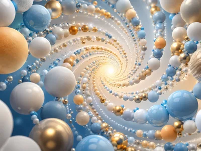Abstract Spiral Composition of Floating Spheres