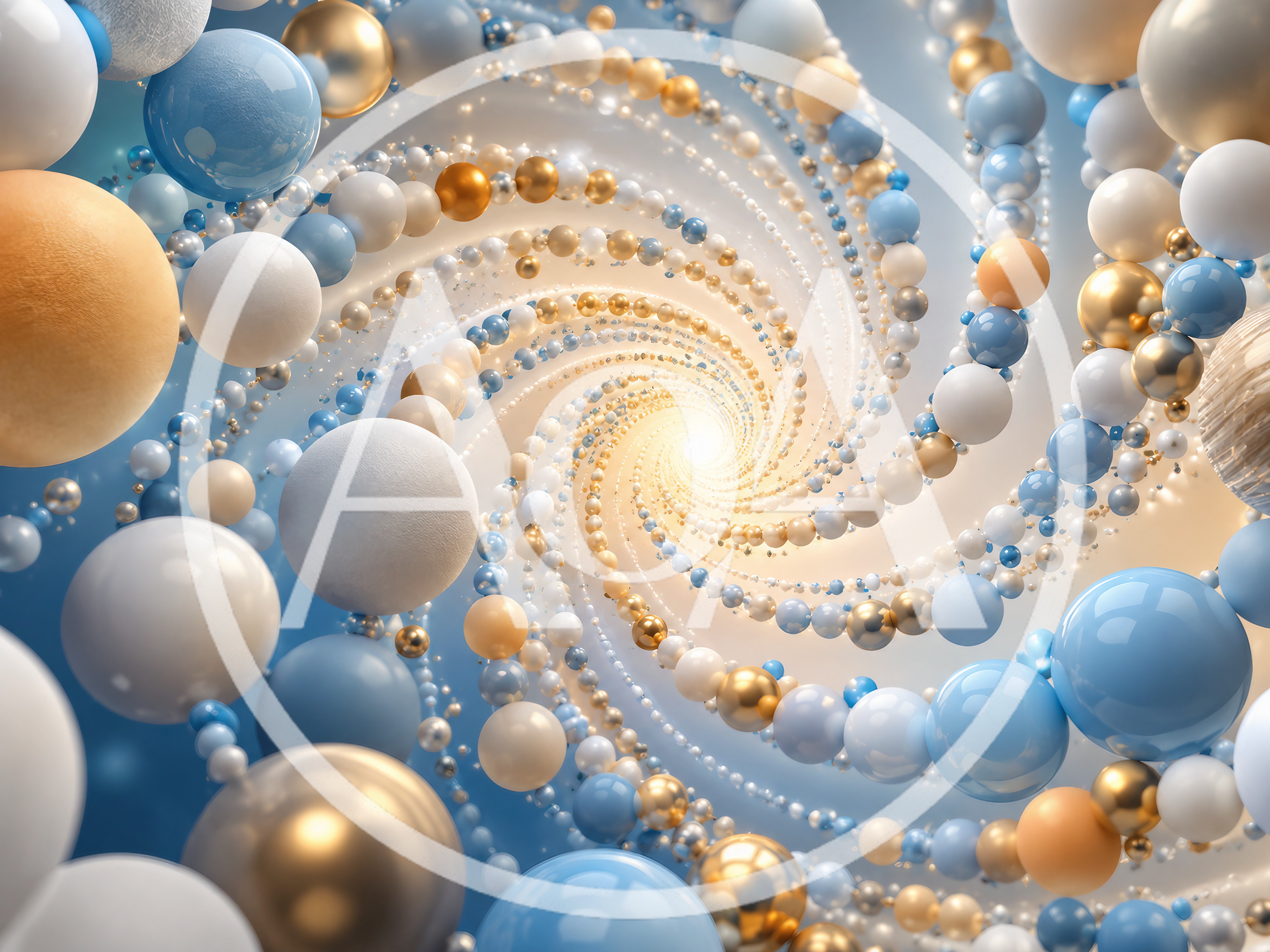 Abstract Spiral Composition of Floating Spheres