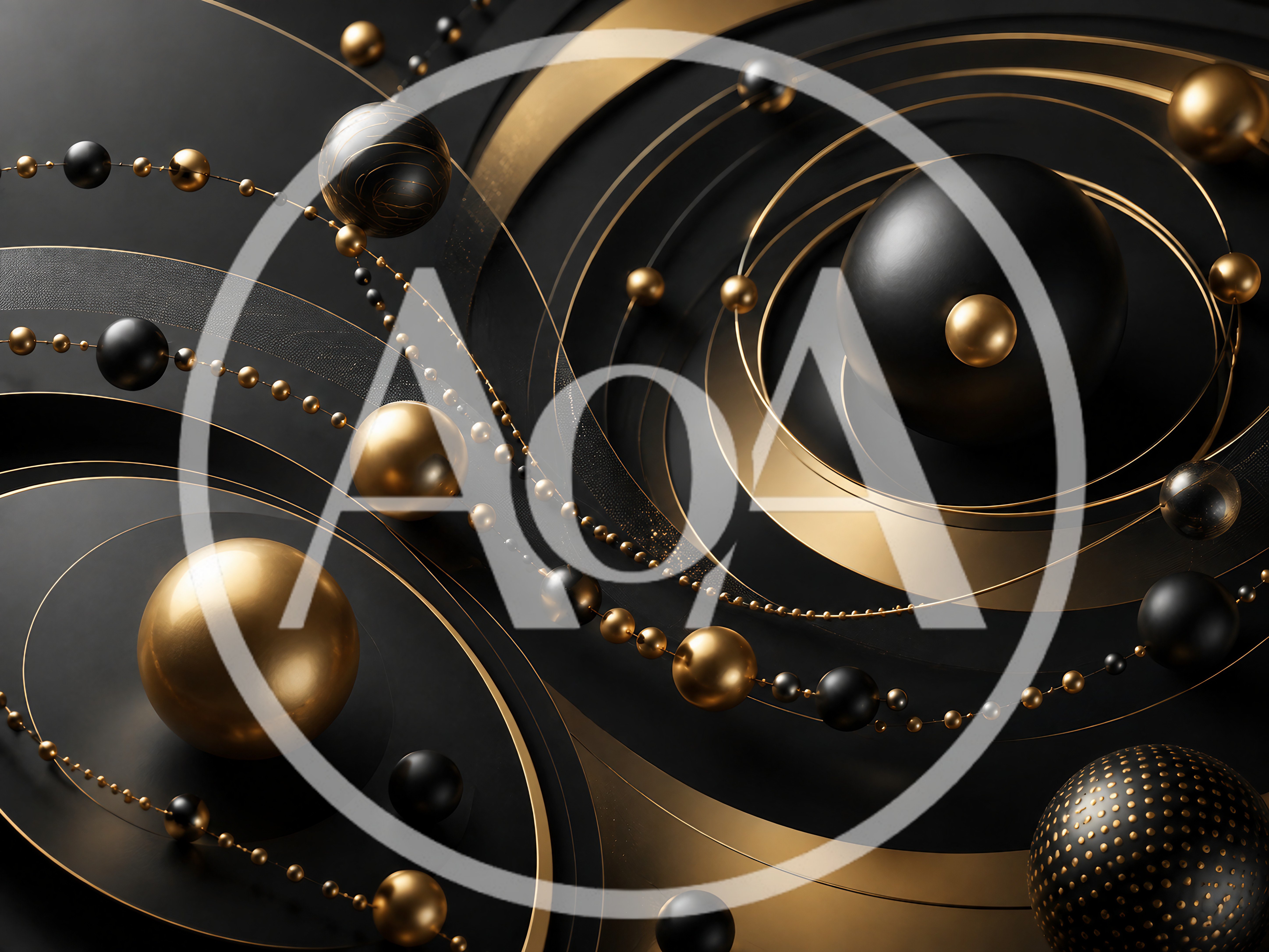 Abstract 3D Composition With Gold And Black Spheres