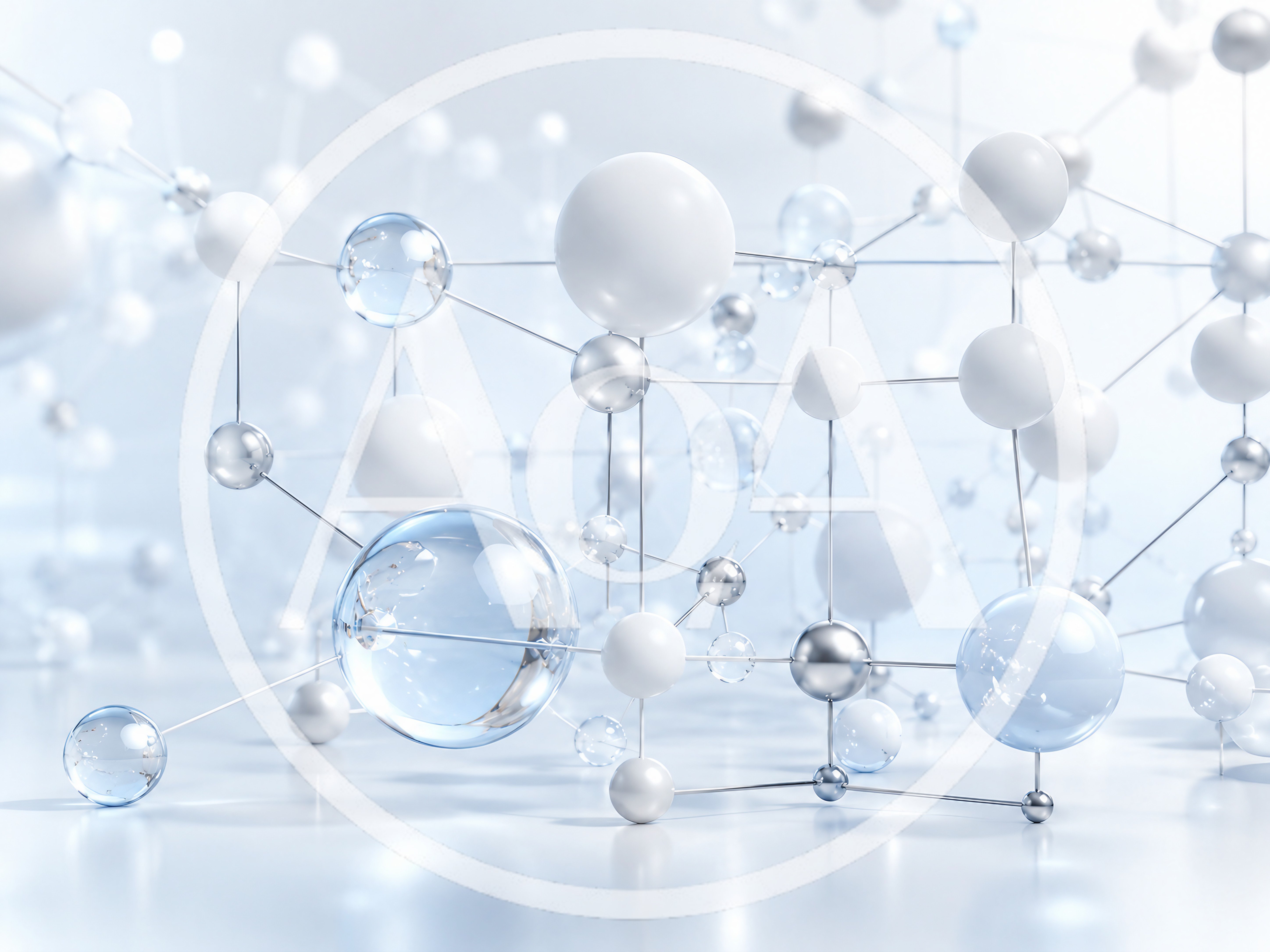 Abstract Molecular Structure With Glass And Metallic Spheres