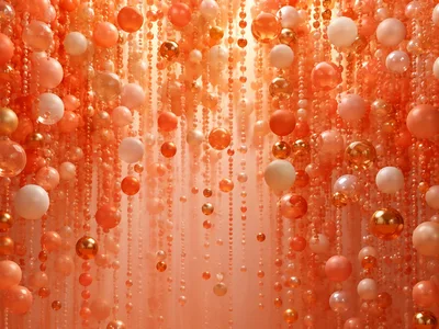 Abstract Background of Hanging Peach and Gold Spheres