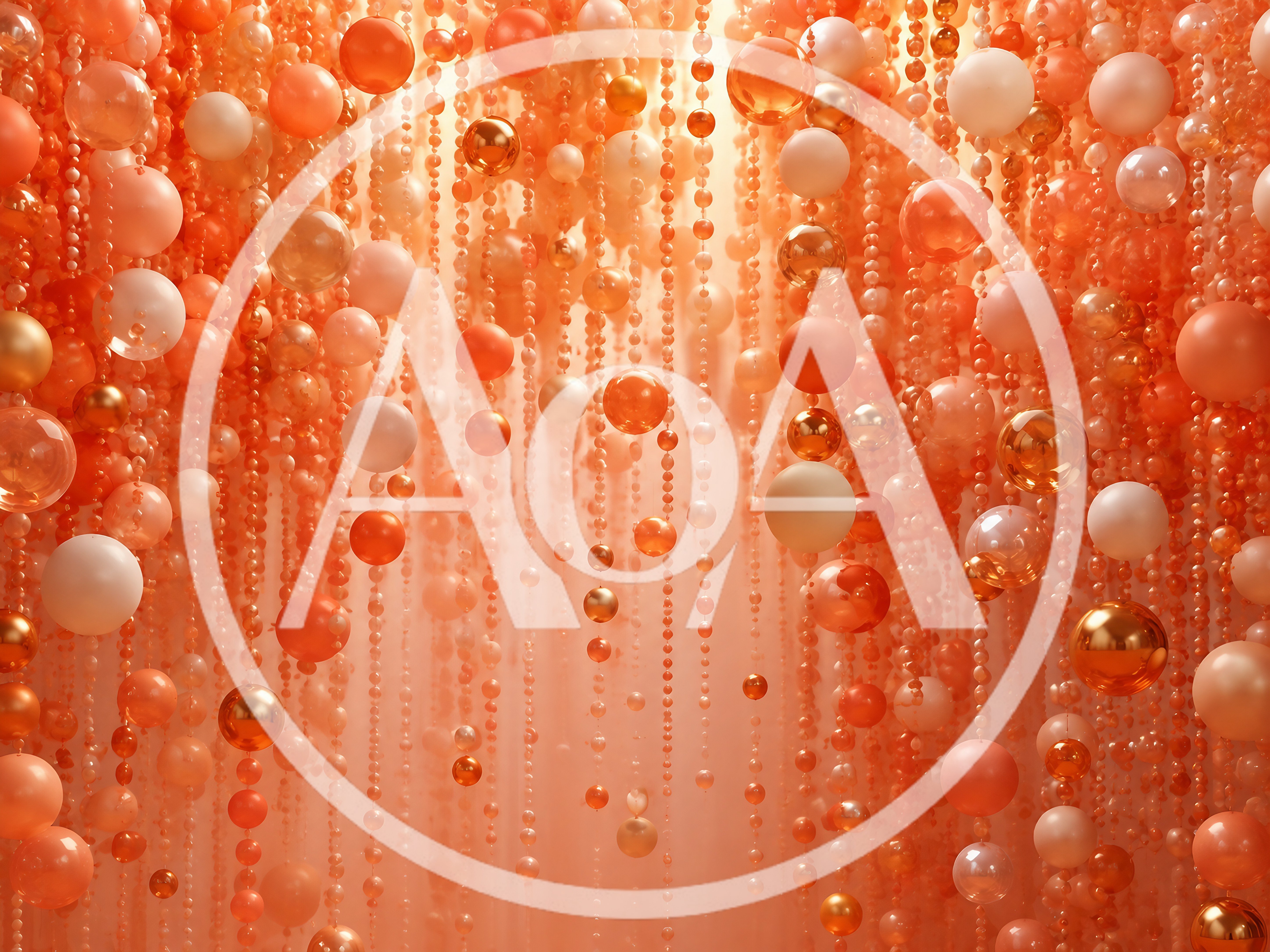 Abstract Background of Hanging Peach and Gold Spheres