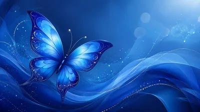 Blue Butterfly With Golden Accents On Abstract Background
