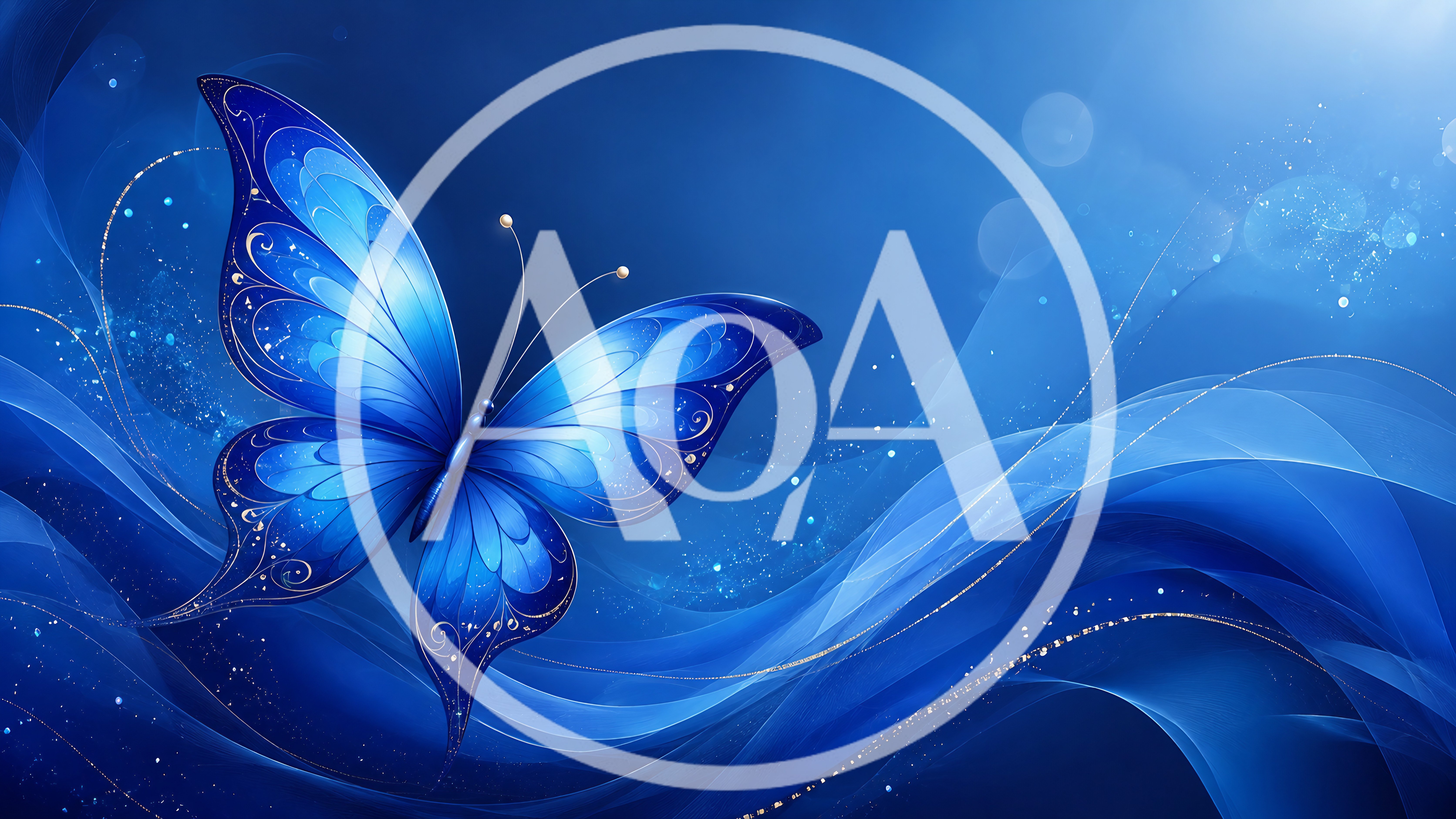 Blue Butterfly With Golden Accents On Abstract Background