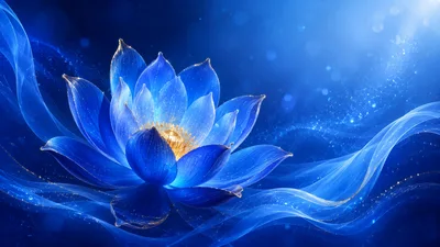 Glowing Blue Lotus Flower With Golden Accents