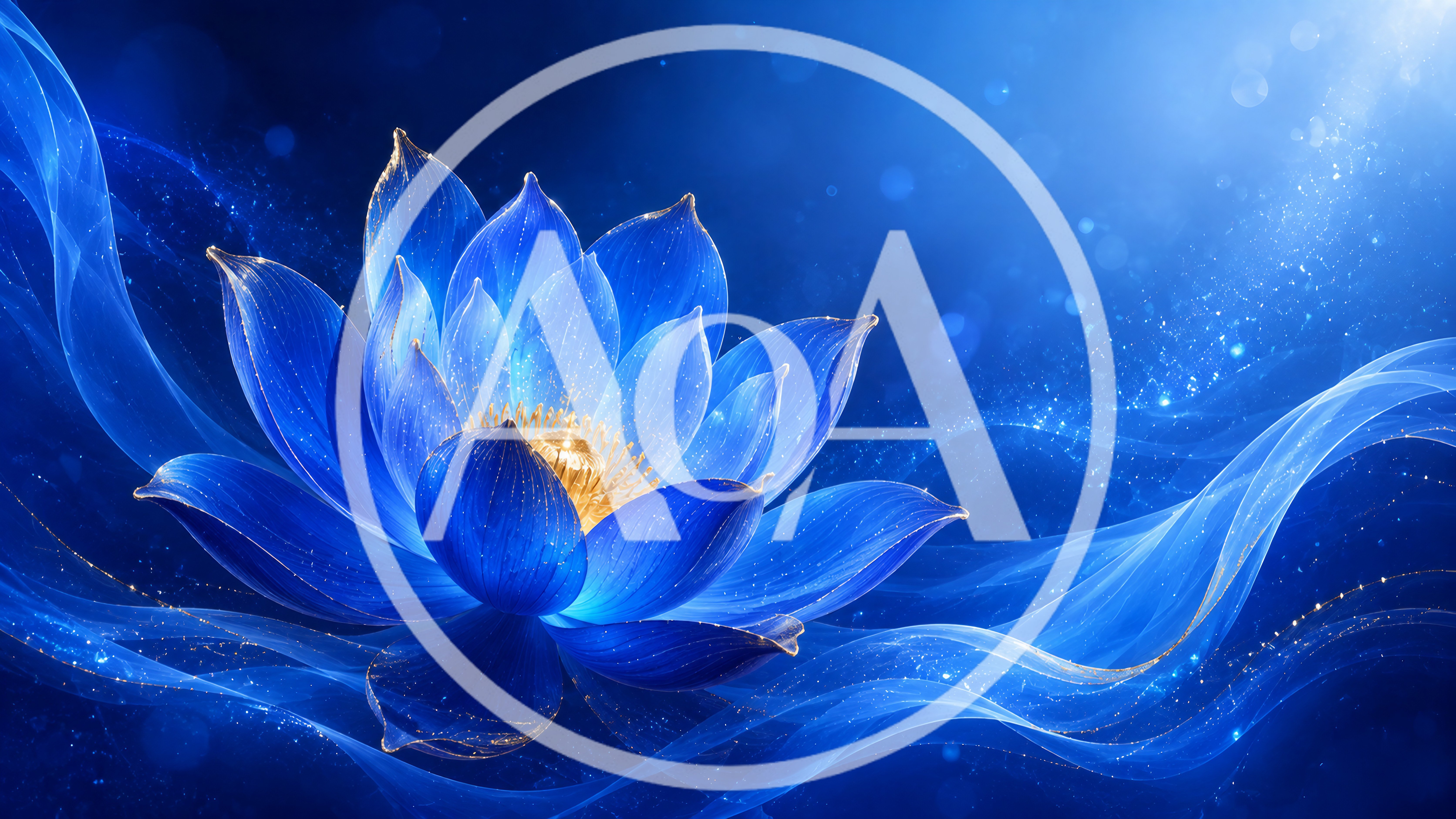 Glowing Blue Lotus Flower With Golden Accents