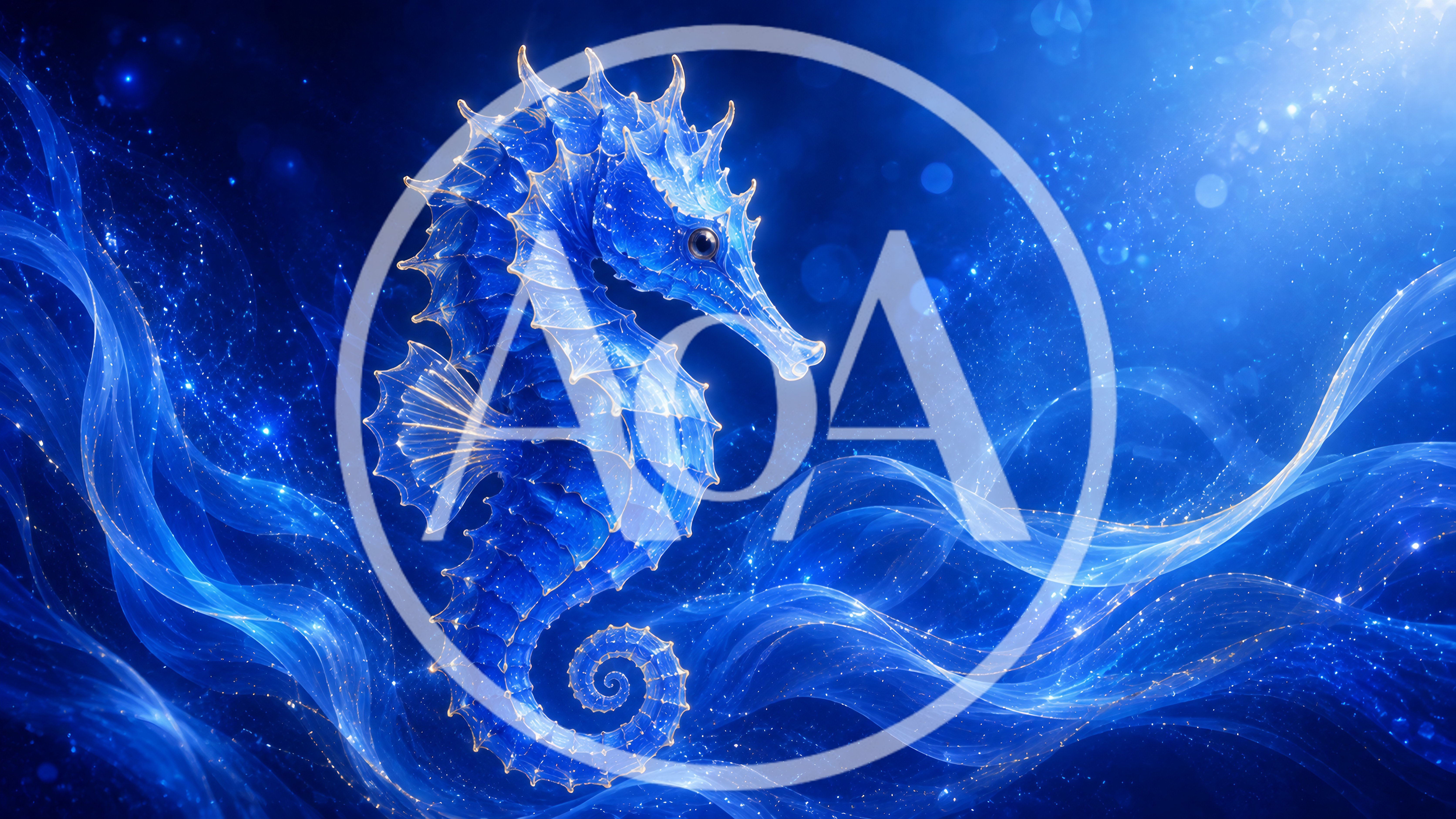 Glowing Blue Seahorse In Ethereal Underwater Environment