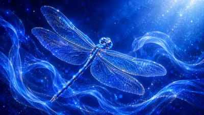 Ethereal Glowing Dragonfly In Cosmic Blue Nebula