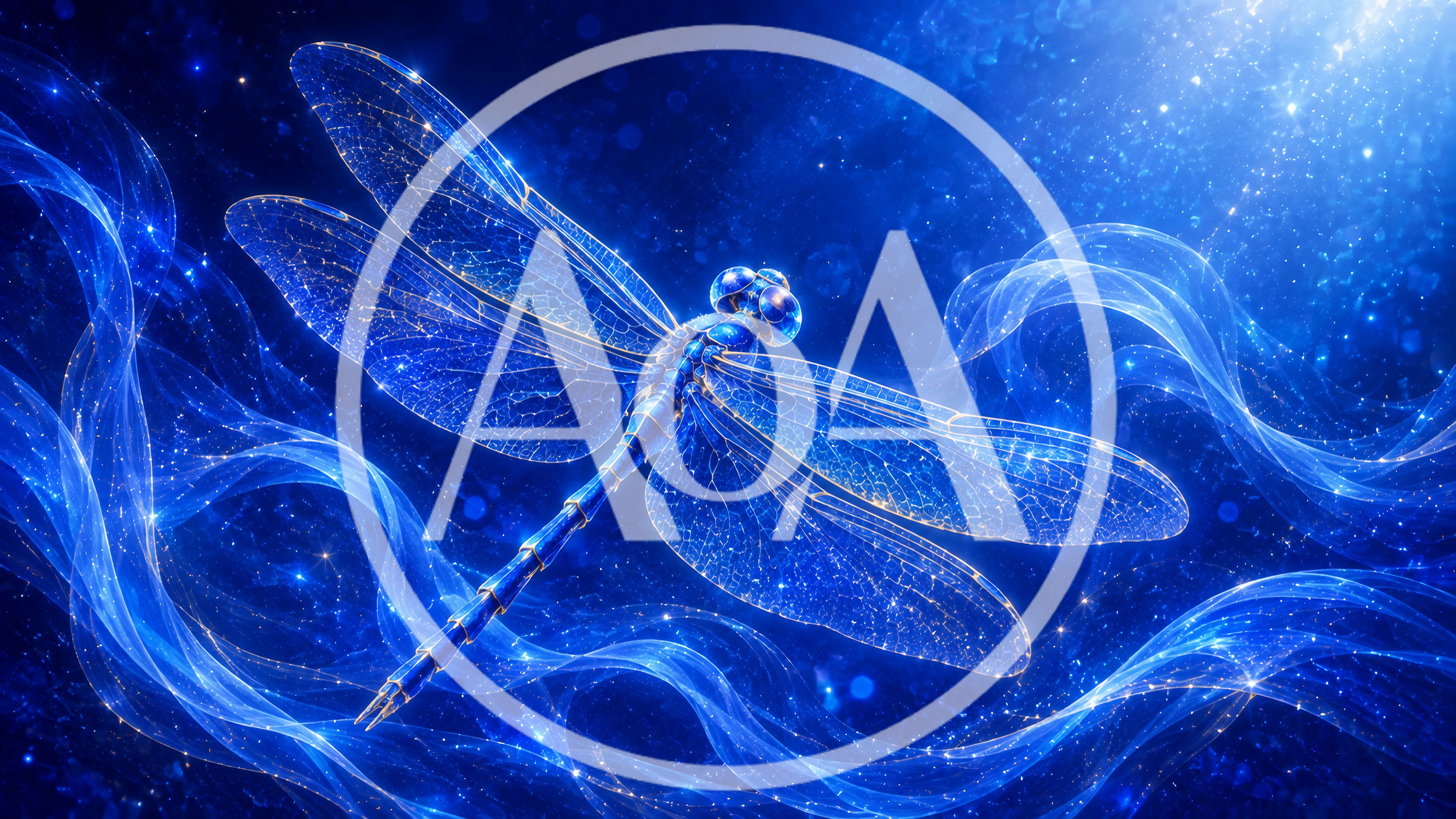 Ethereal Glowing Dragonfly In Cosmic Blue Nebula