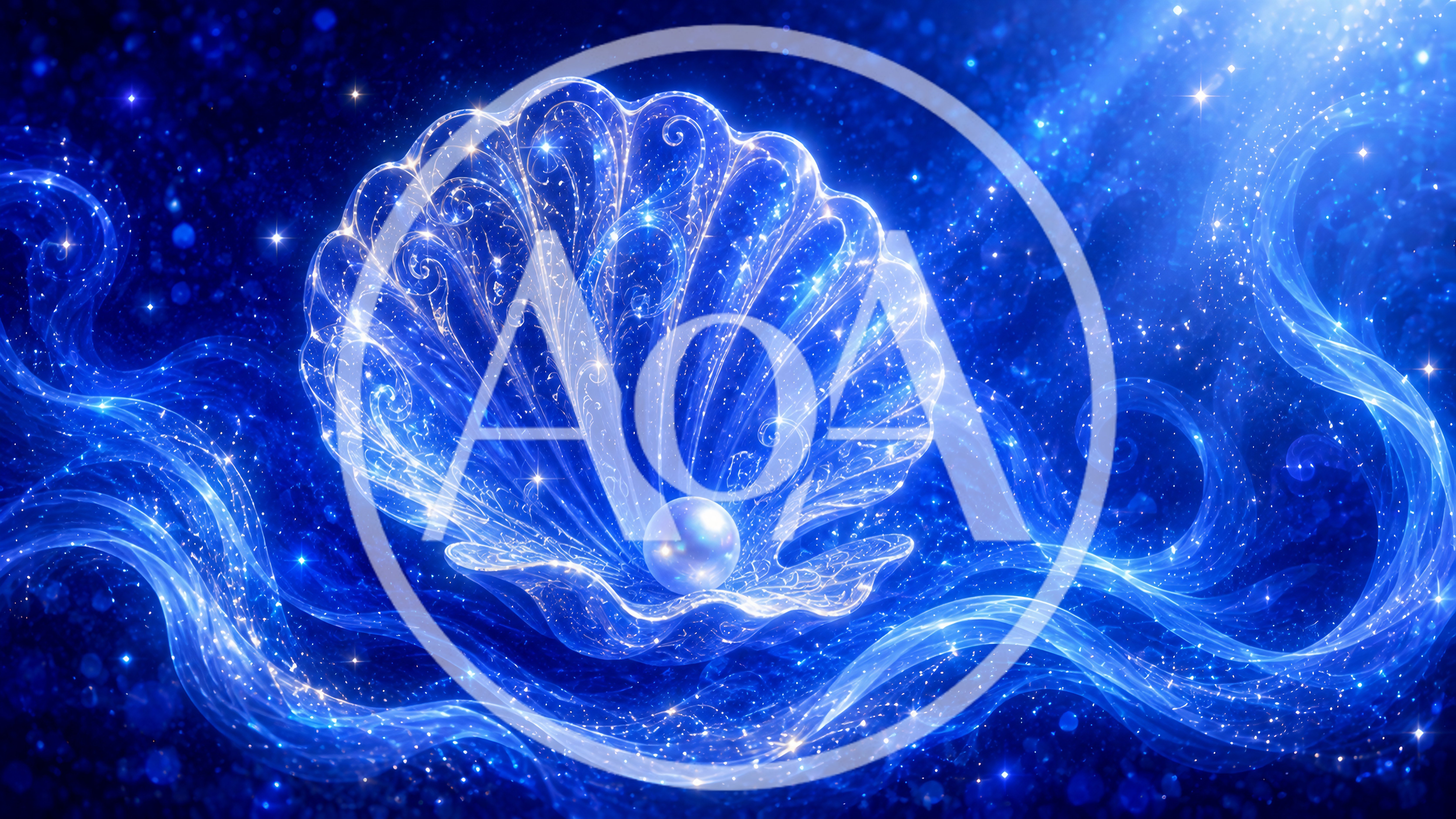 Glowing Seashell With Pearl In Cosmic Ocean