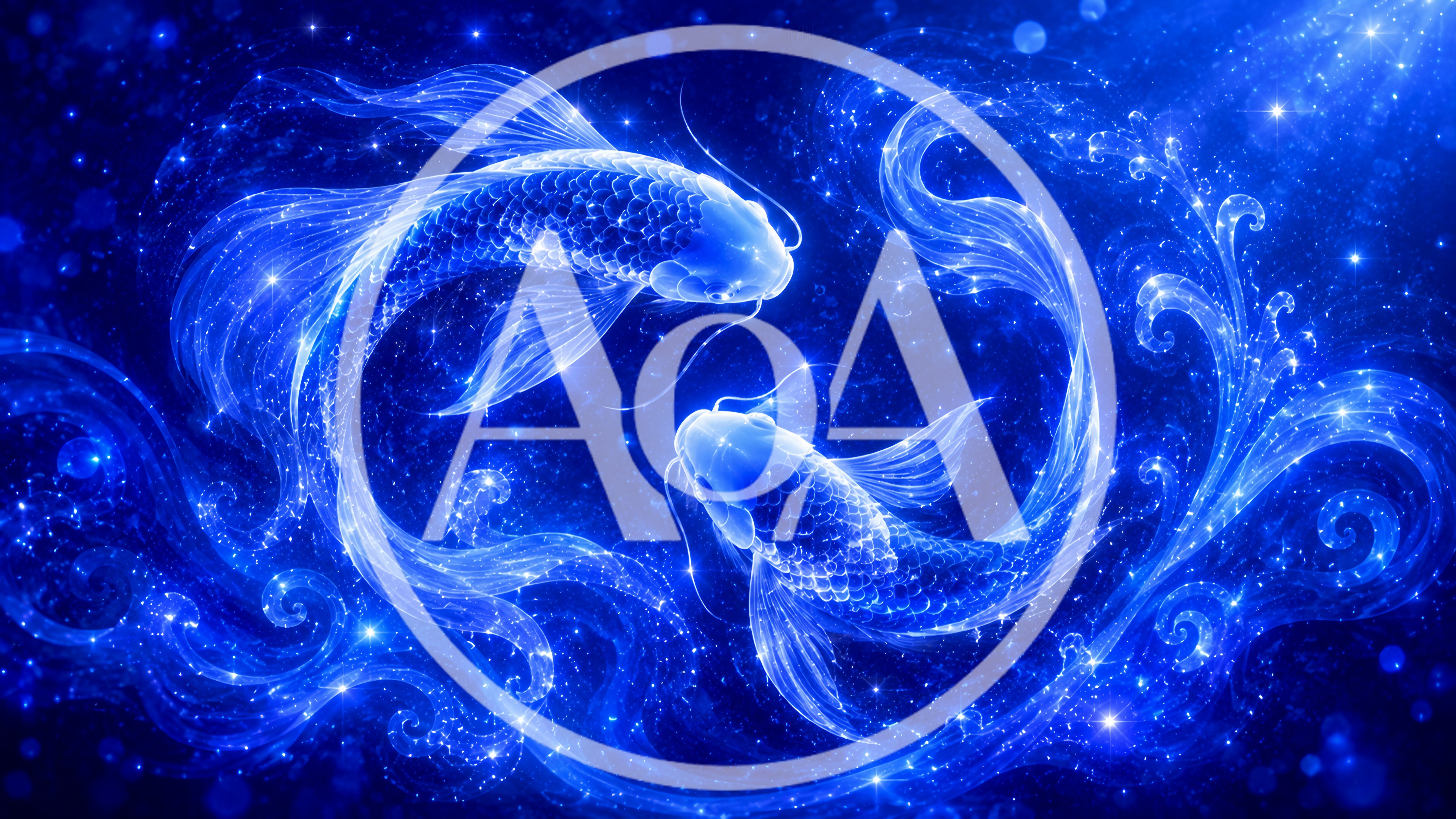 Two Glowing Blue Koi Fish Swimming In Cosmic Water