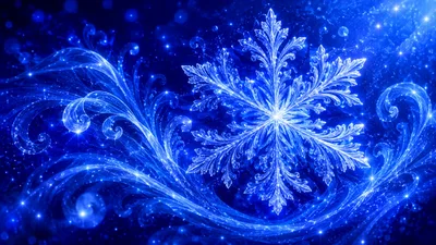 Glowing Blue Snowflake With Ornate Swirls Background