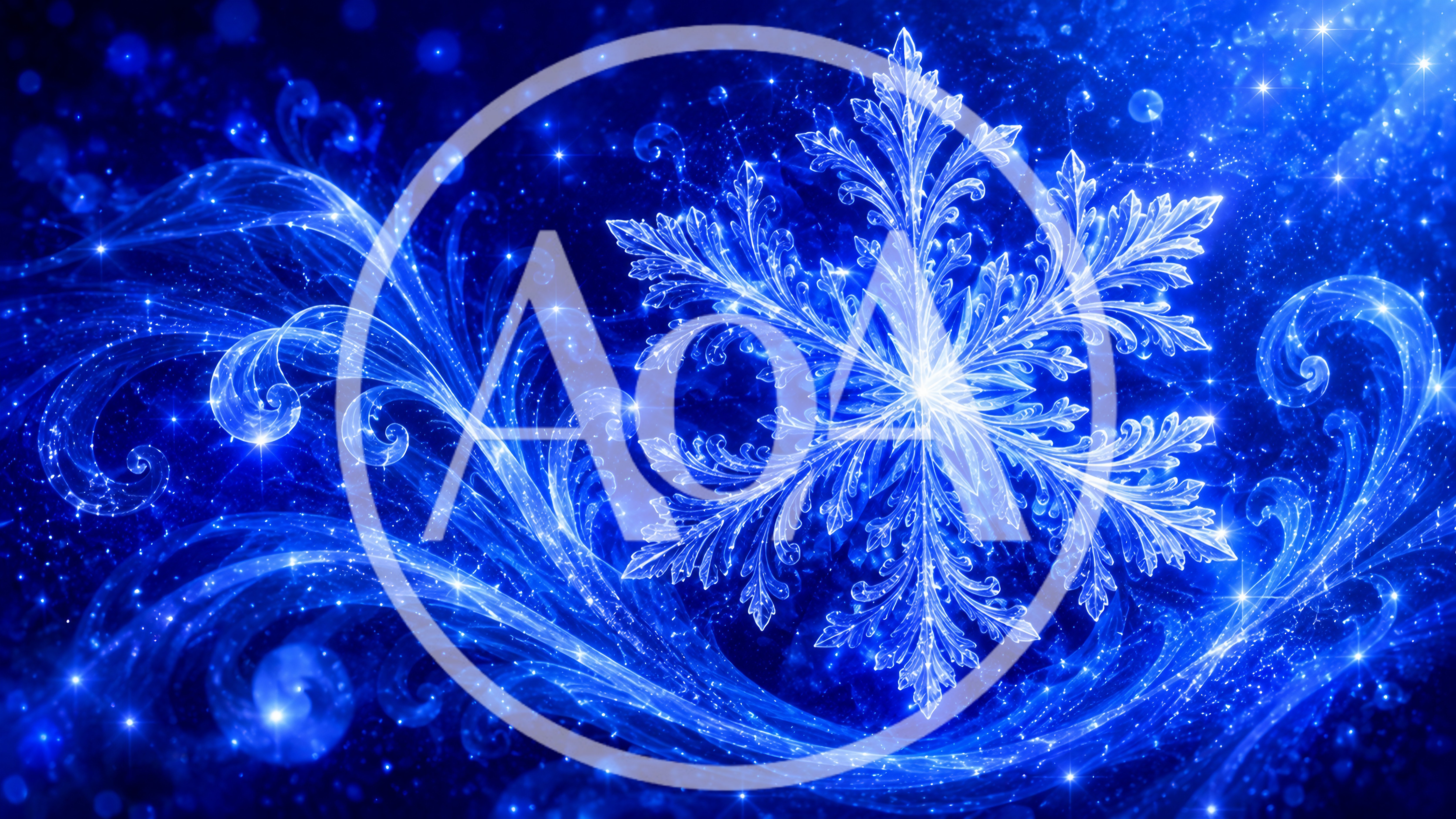 Glowing Blue Snowflake With Ornate Swirls Background