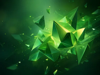 Abstract Green Geometric Crystal Shards Floating In Space