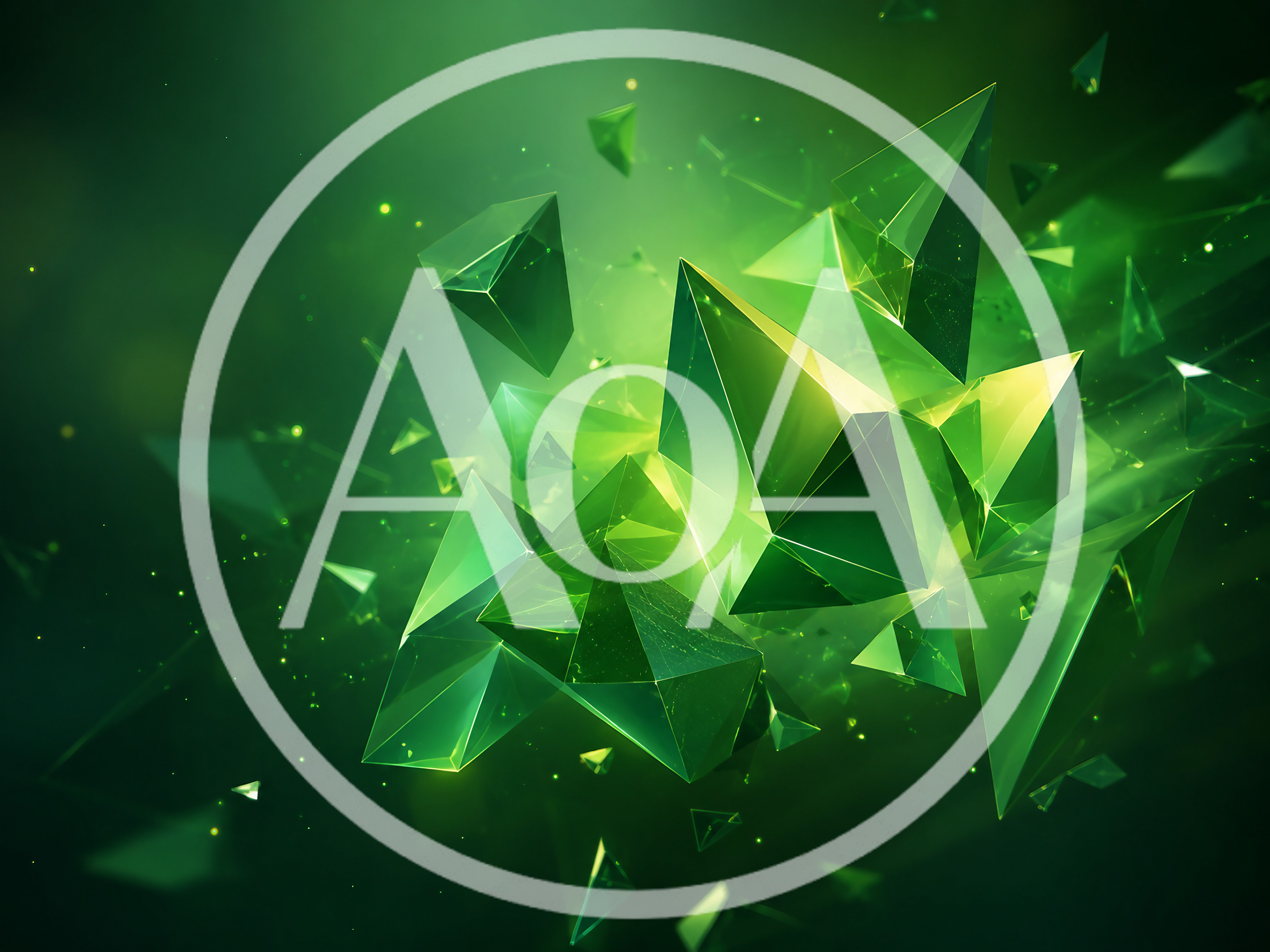 Abstract Green Geometric Crystal Shards Floating In Space