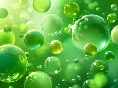 Floating Translucent Green Spheres In Abstract Space