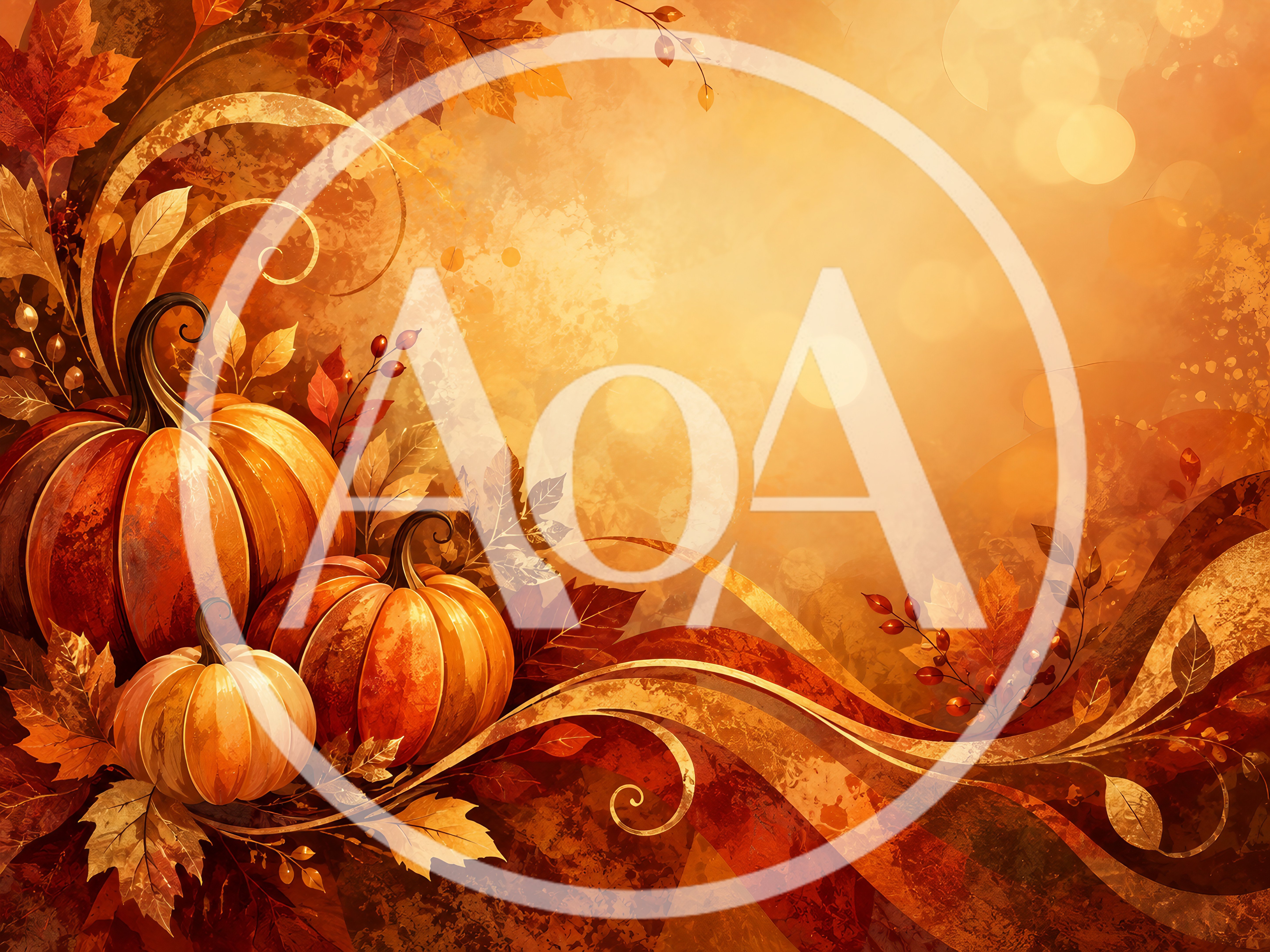 Autumn Harvest Pumpkins With Fall Foliage Background