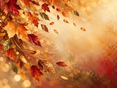 Autumn Leaves Falling In Golden Sunlight