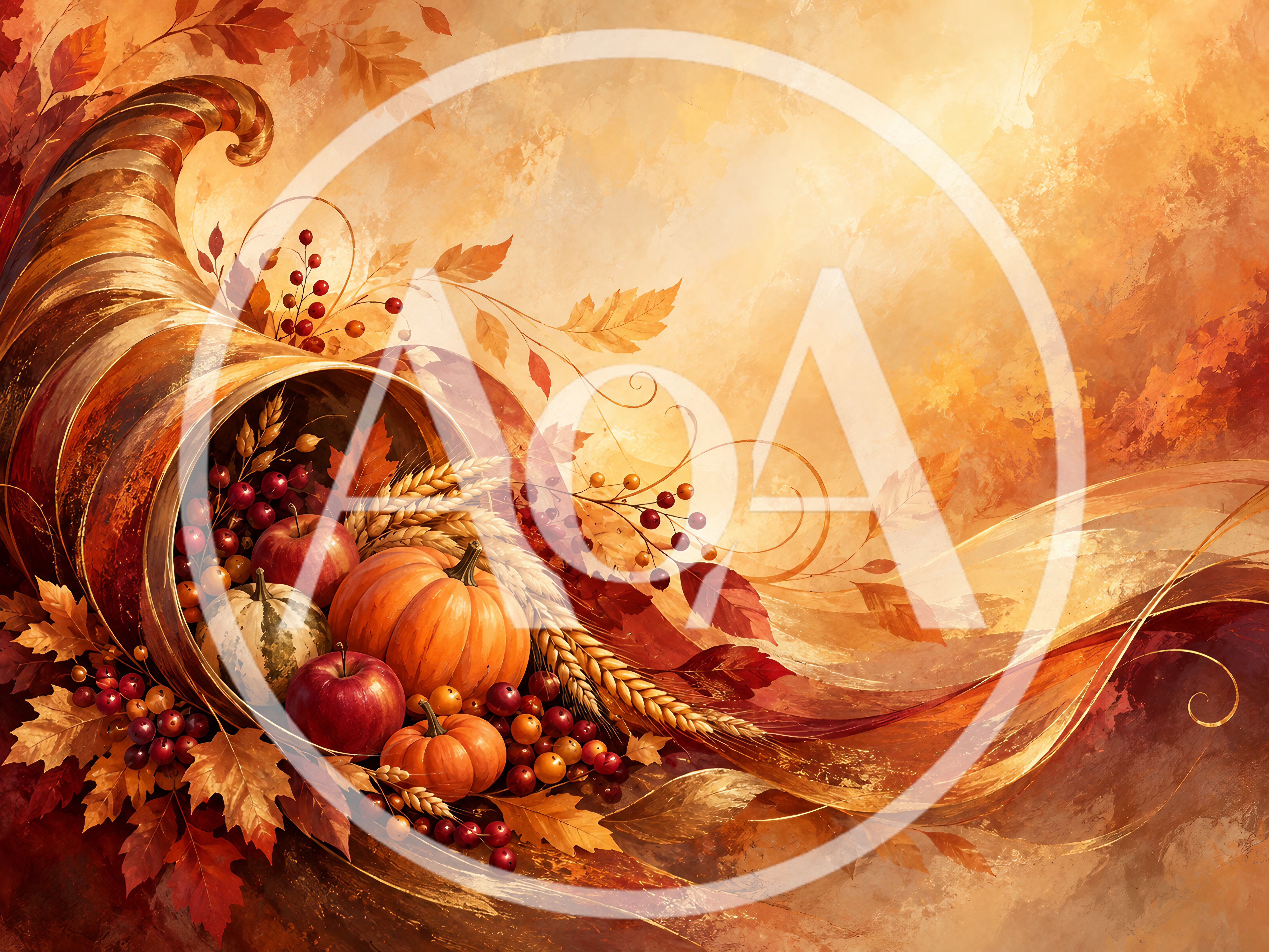 Thanksgiving Cornucopia With Autumn Harvest Fruits And Vegetables
