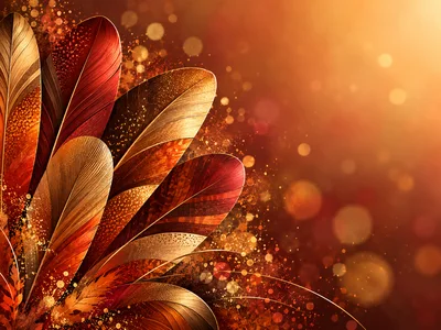 Abstract Golden Feathers With Bokeh Light Background