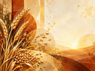 Golden Wheat Stalks and Grains on Abstract Background