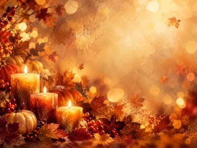 Autumnal Still Life With Candles And Pumpkins