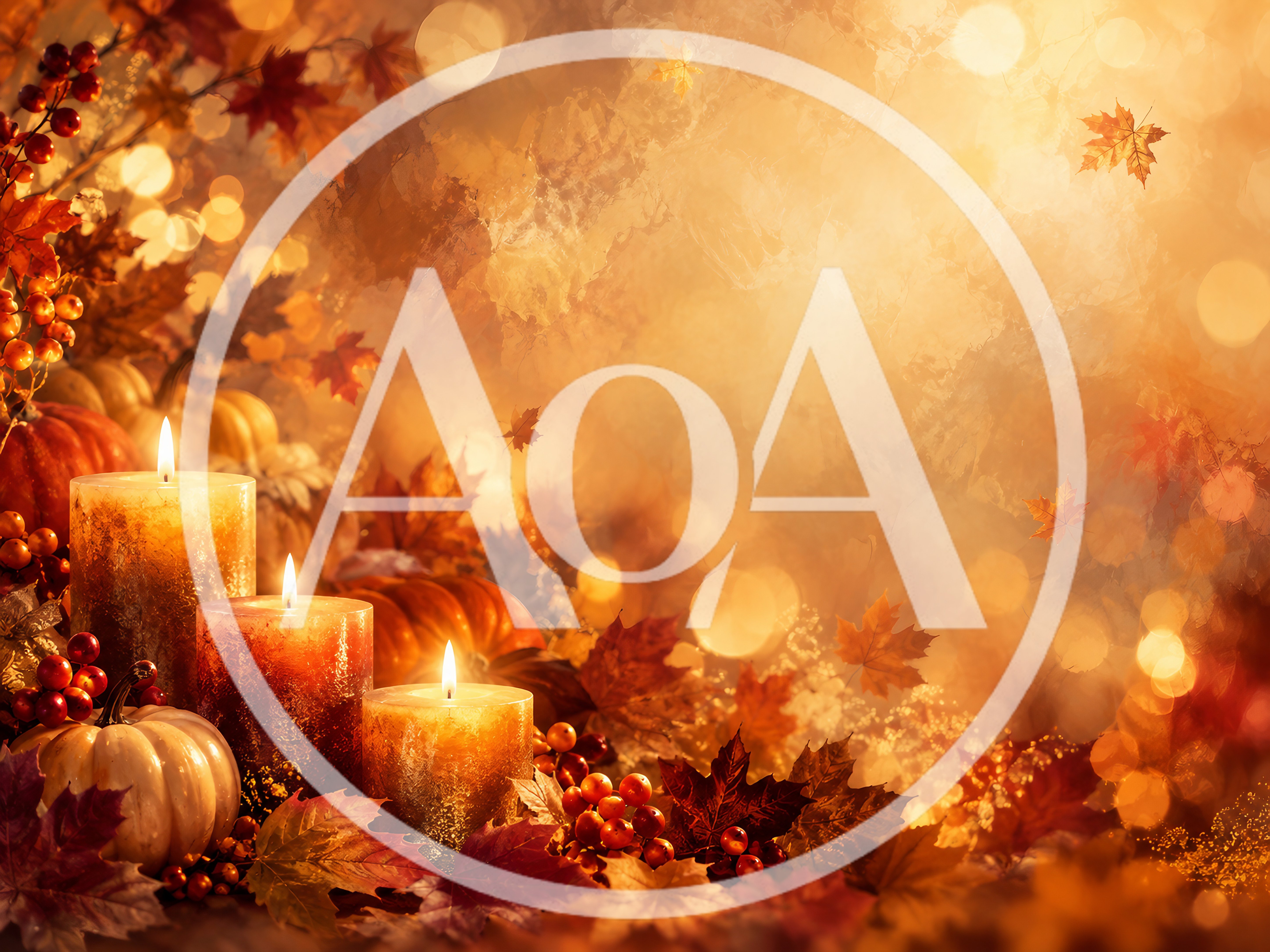 Autumnal Still Life With Candles And Pumpkins
