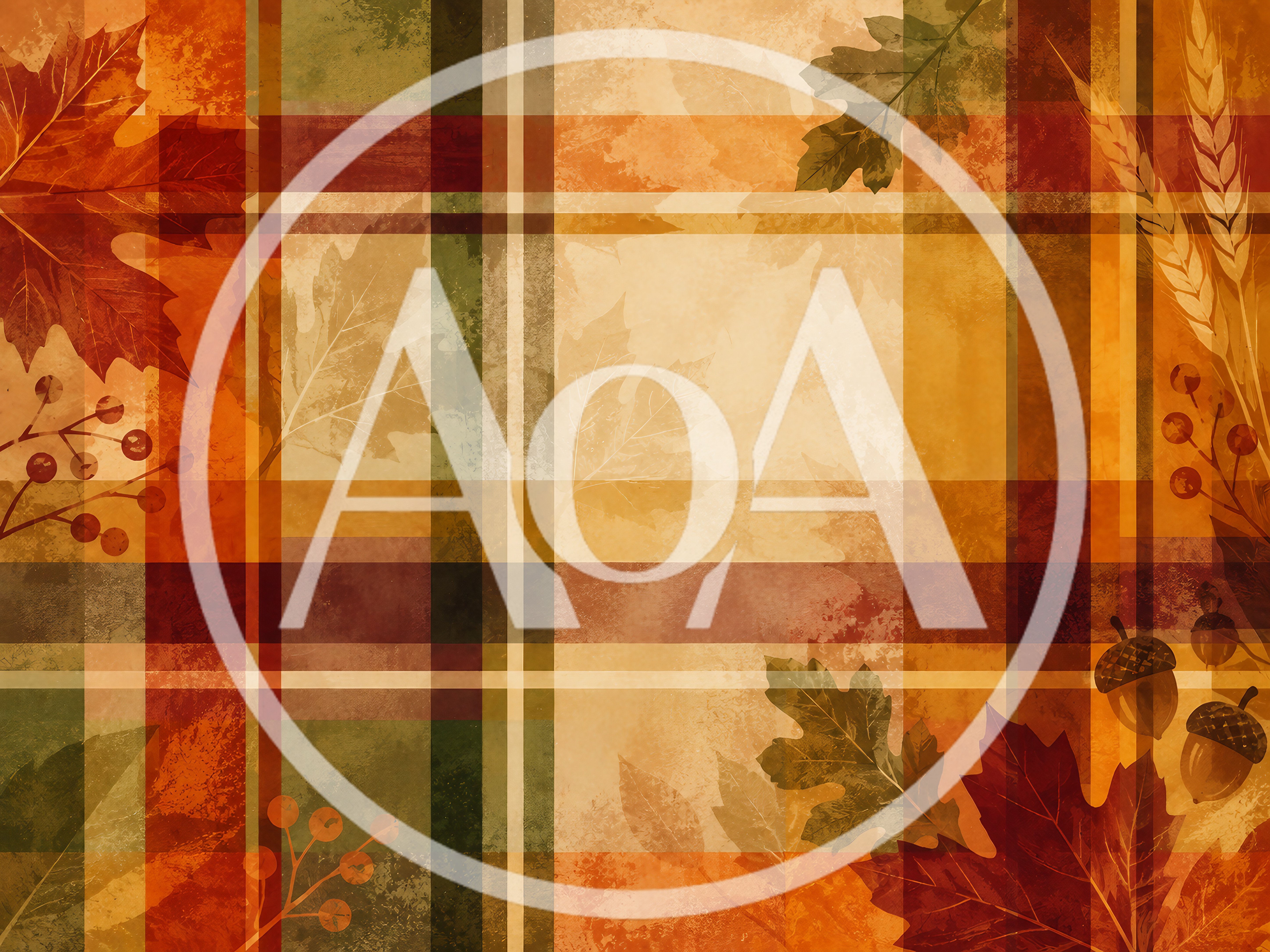 Autumn Plaid Background With Fall Leaves And Acorns