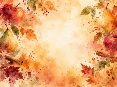 Watercolor Autumn Harvest Border With Fruits And Leaves