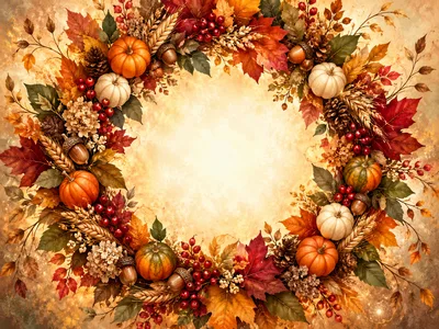 Autumn Harvest Wreath With Pumpkins And Foliage