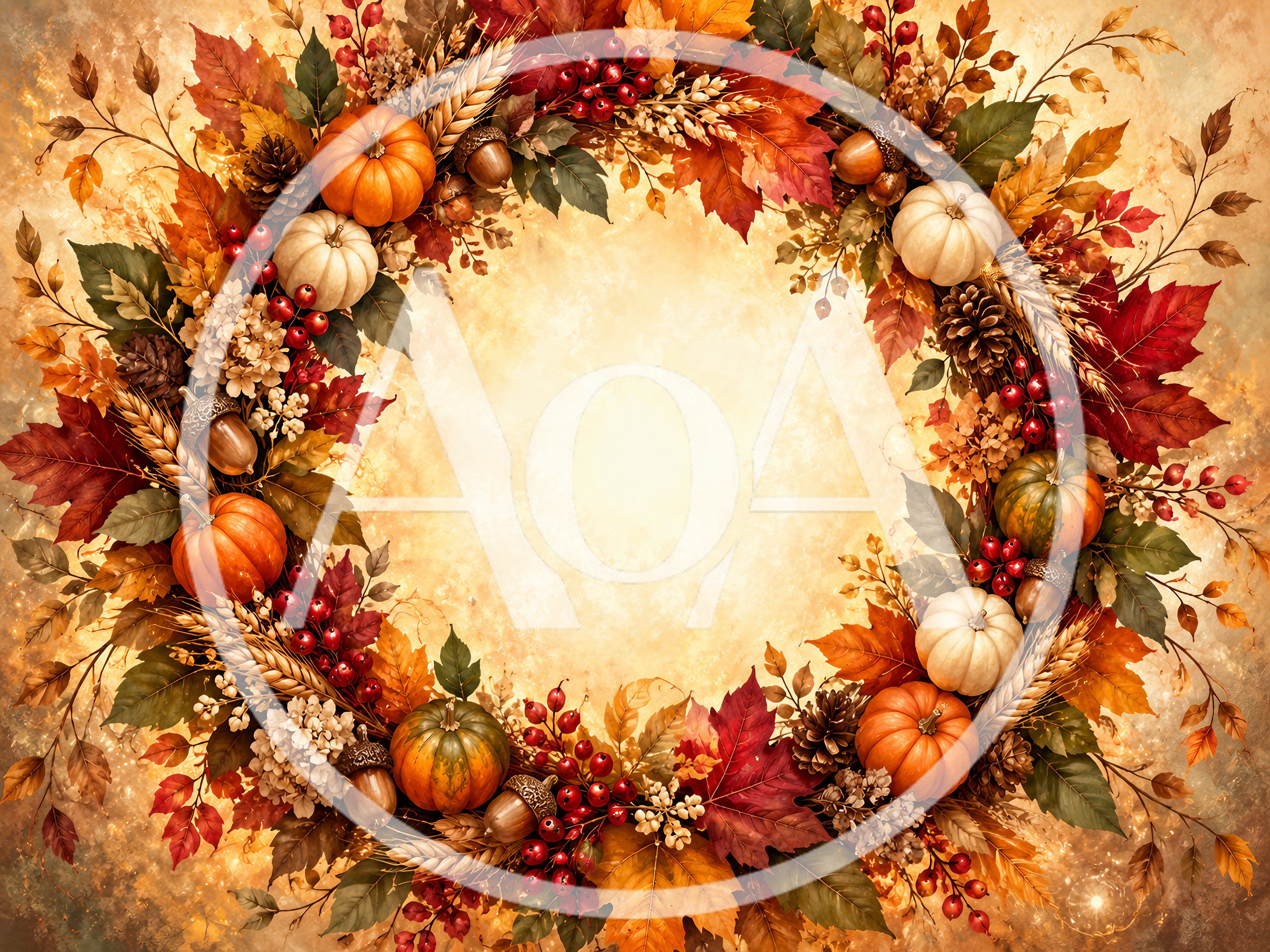 Autumn Harvest Wreath With Pumpkins And Foliage