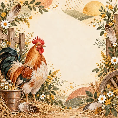 Rooster Standing in a Rustic Farmyard Setting