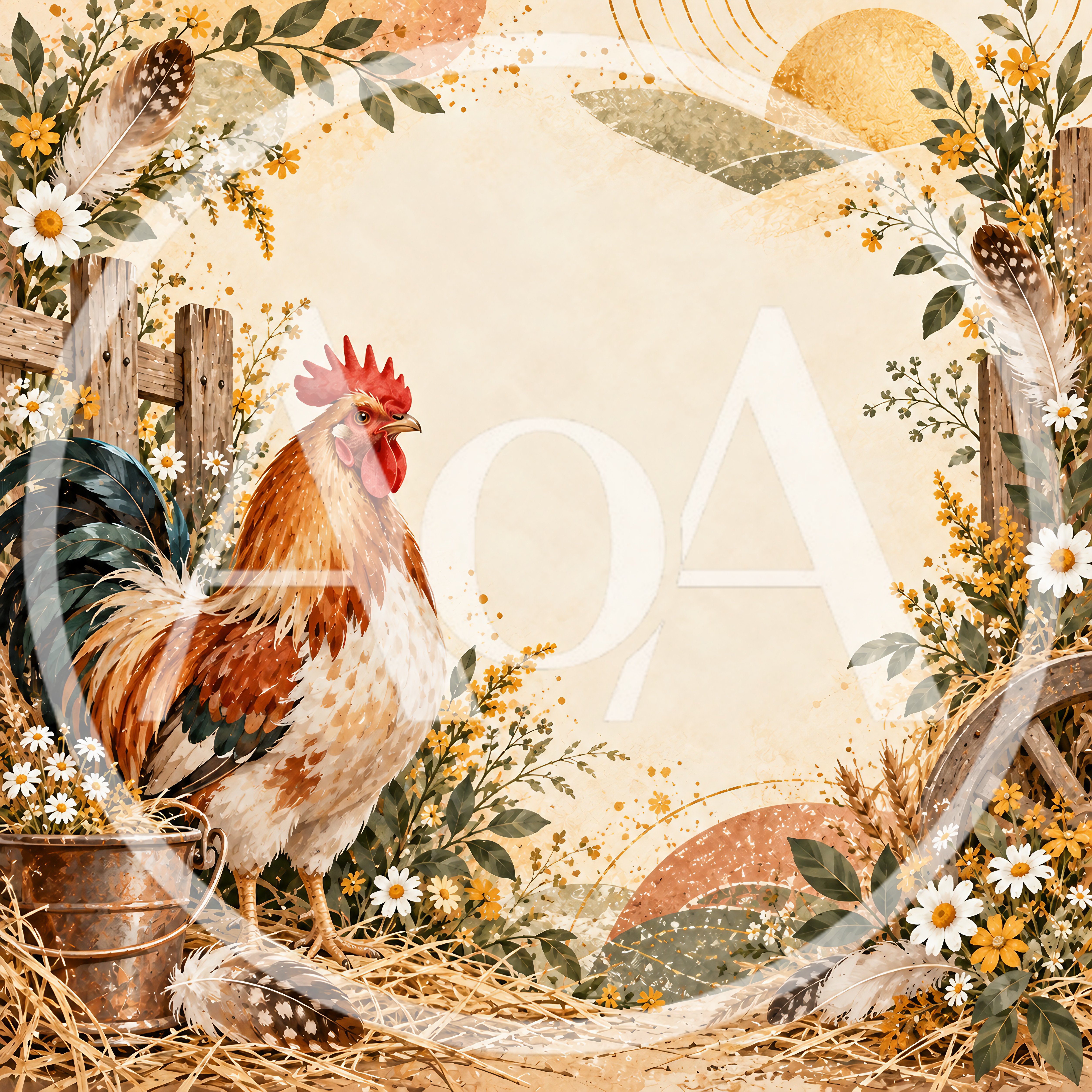 Rooster Standing in a Rustic Farmyard Setting