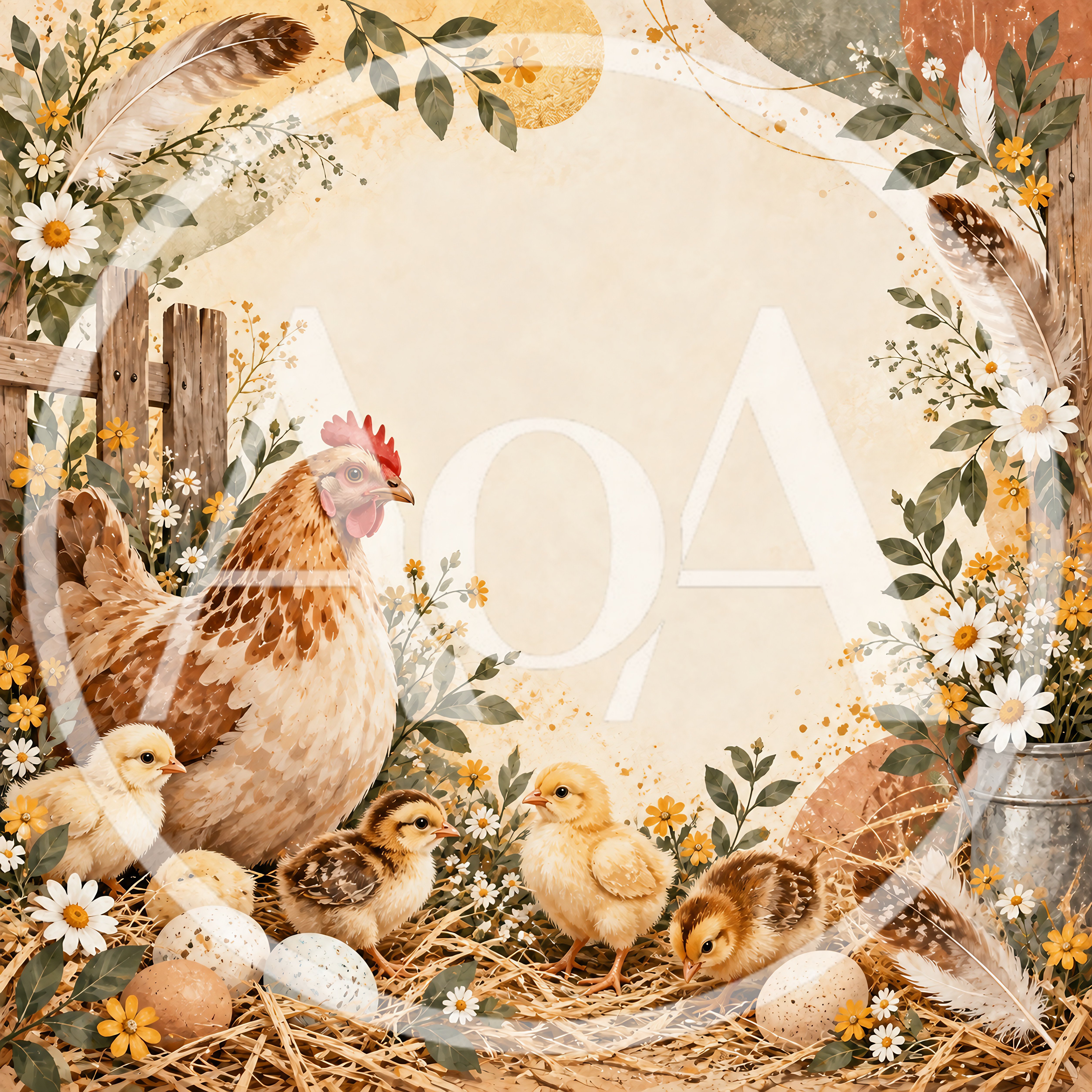 Mother Hen With Chicks In A Rustic Farm Setting